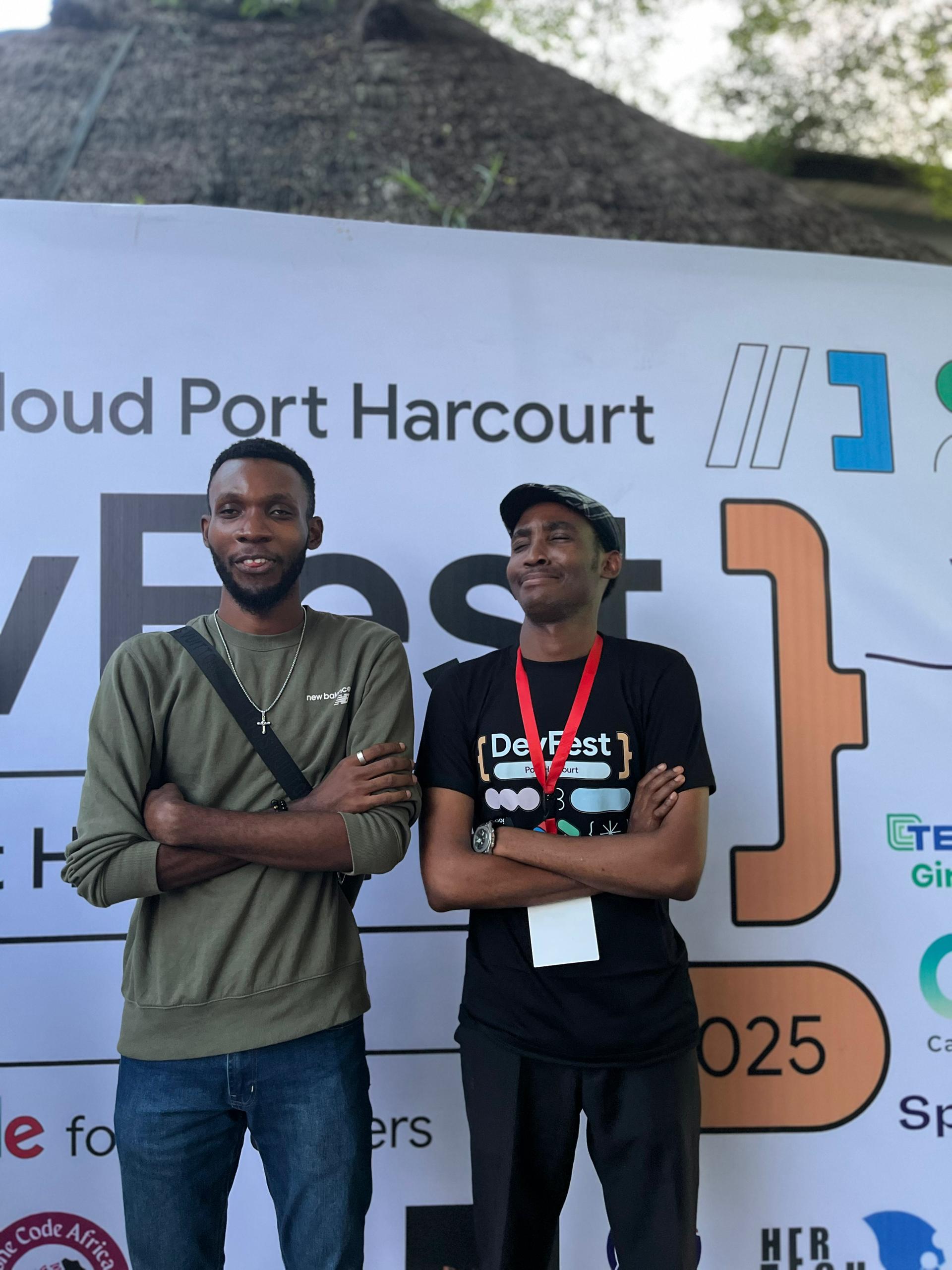 With a fellow attendee at DevFest Port Harcourt 2025.