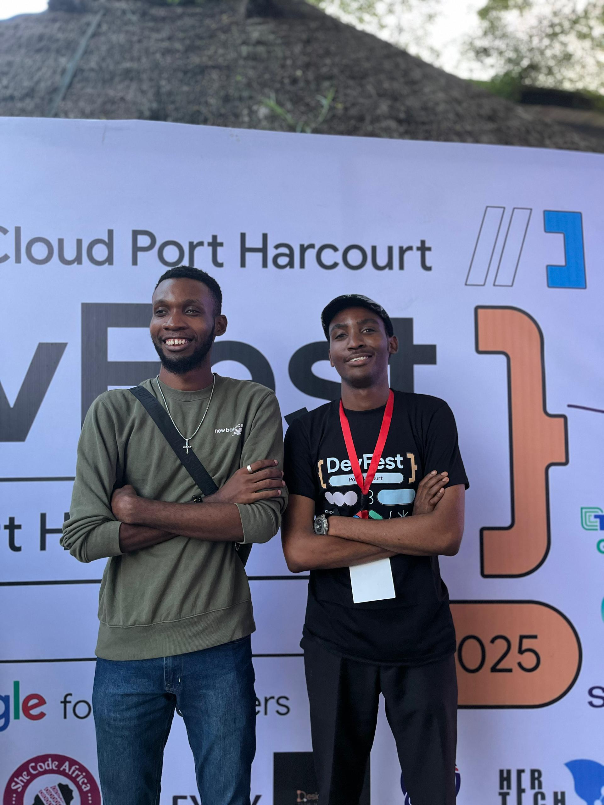 With a fellow attendee at DevFest Port Harcourt 2025.